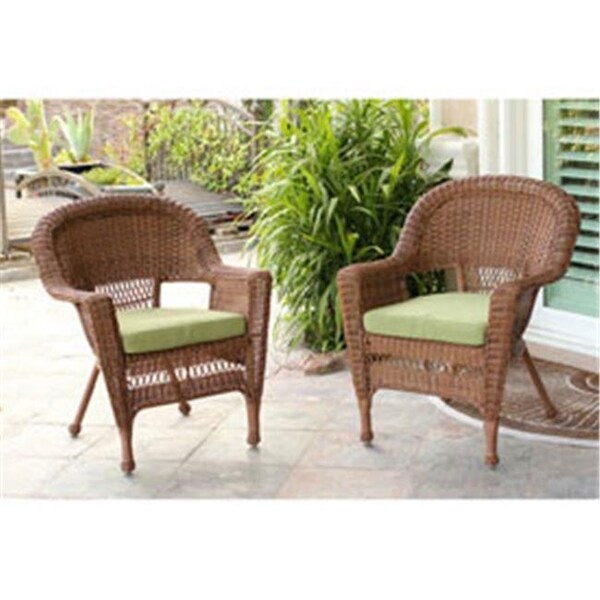 Jeco W00205-C-2-FS029-CS Honey Wicker Chair with Green Cushion - Set of 2 W00205-C_2-FS029-CS - main